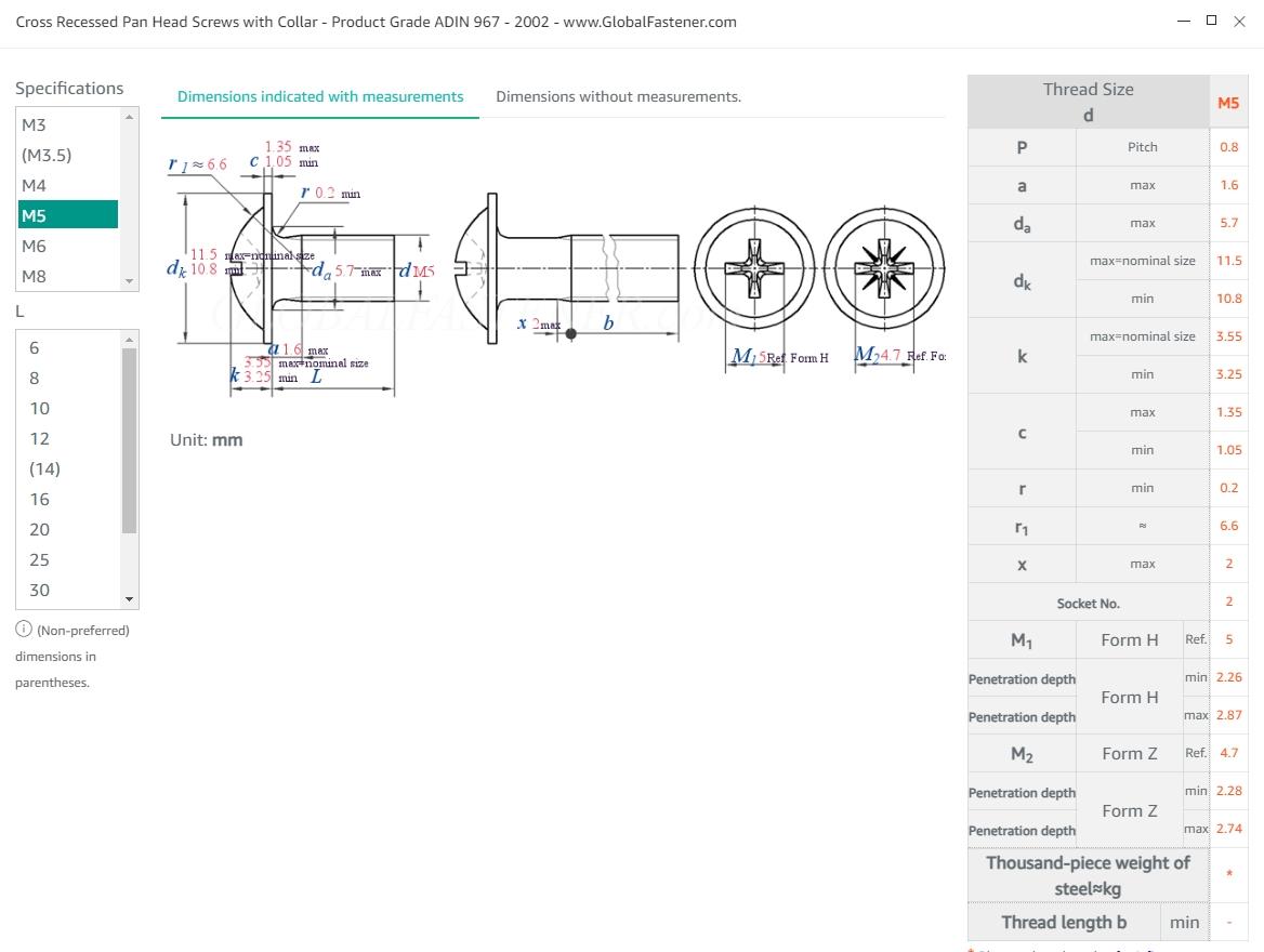 DIN967-M5头型的标准数据？